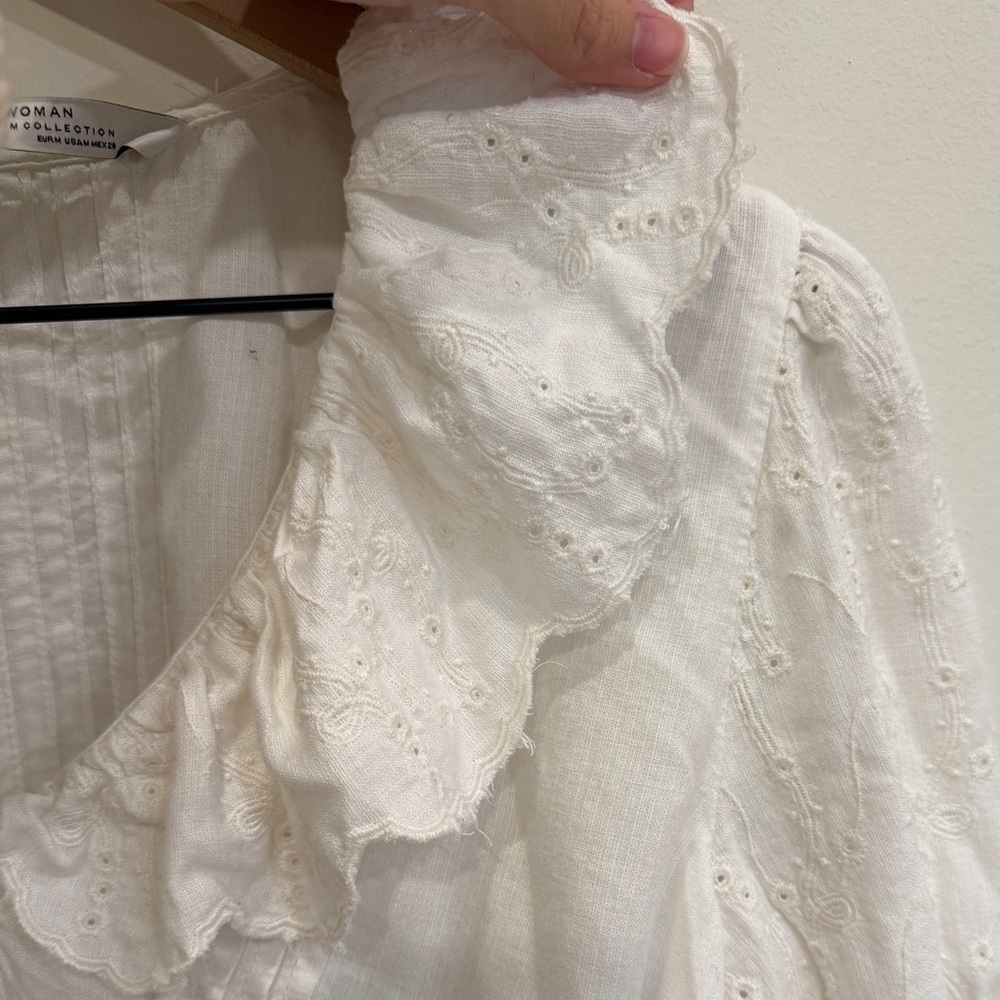 Zara White Ruffled Blouse - Picture 3 of 4